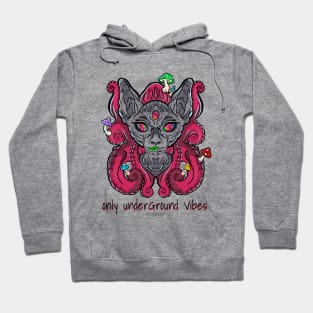 Only underground vibes - Catsondrugs.com - rave, edm, festival, techno, trippy, music, 90s rave, psychedelic, party, trance, rave music, rave krispies, rave Hoodie